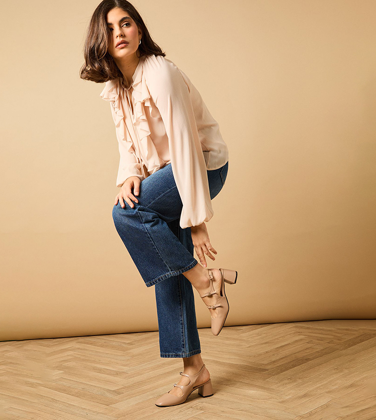 Imorina Faux Leather Double Mary Jane Pumps