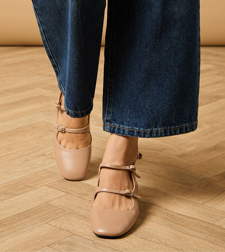 Imorina Faux Leather Double Mary Jane Pumps