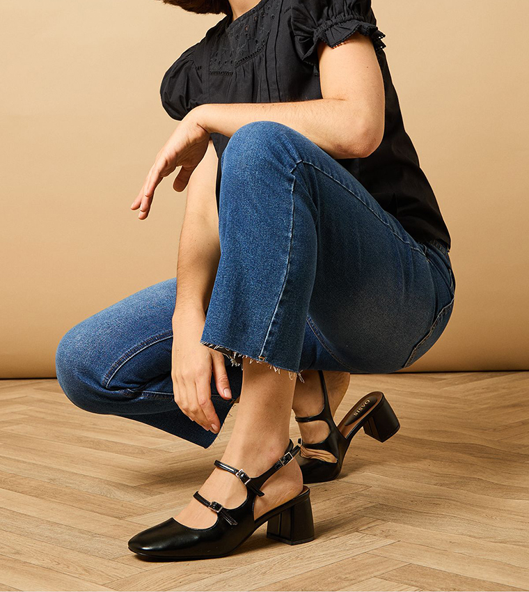Imorina Faux Leather Double Mary Jane Pumps