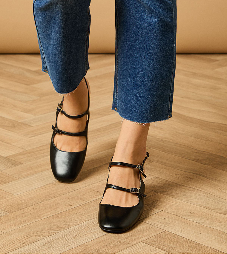 Imorina Faux Leather Double Mary Jane Pumps