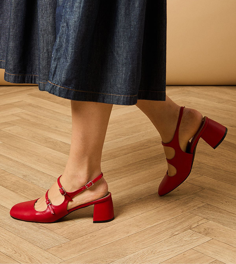 Imorina Faux Leather Double Mary Jane Pumps