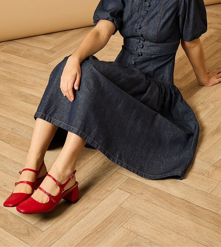 Imorina Faux Leather Double Mary Jane Pumps