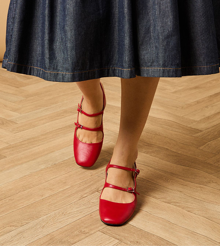 Imorina Faux Leather Double Mary Jane Pumps