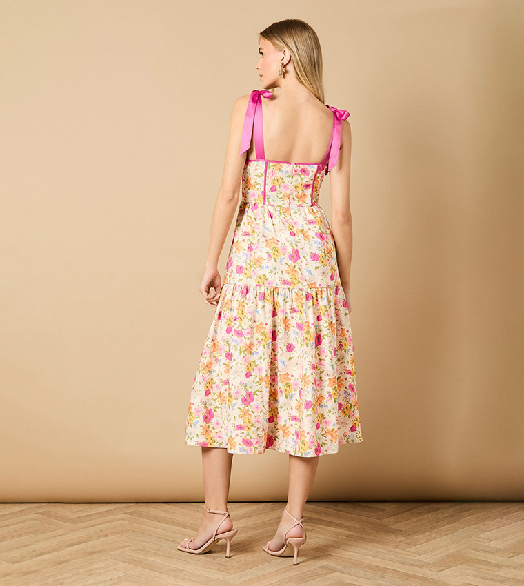 Corset Detail Bow Tie Strap Midi Dress