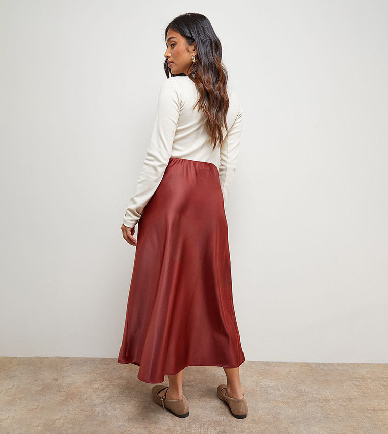 Brown Rust Petite Midi Skirt Buy Oasis Petite Satin Bias Cut Midi