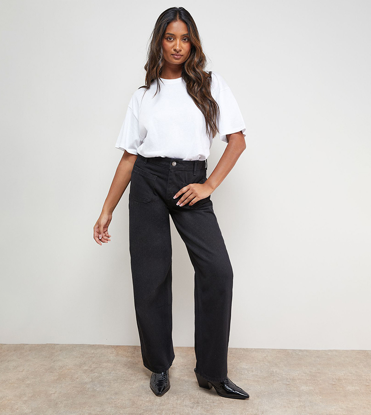 Pocket Detail Straight Fit Jeans