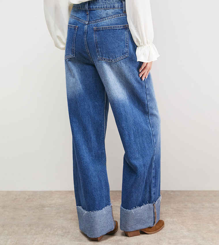 Denim Turnup Wide Leg Jeans
