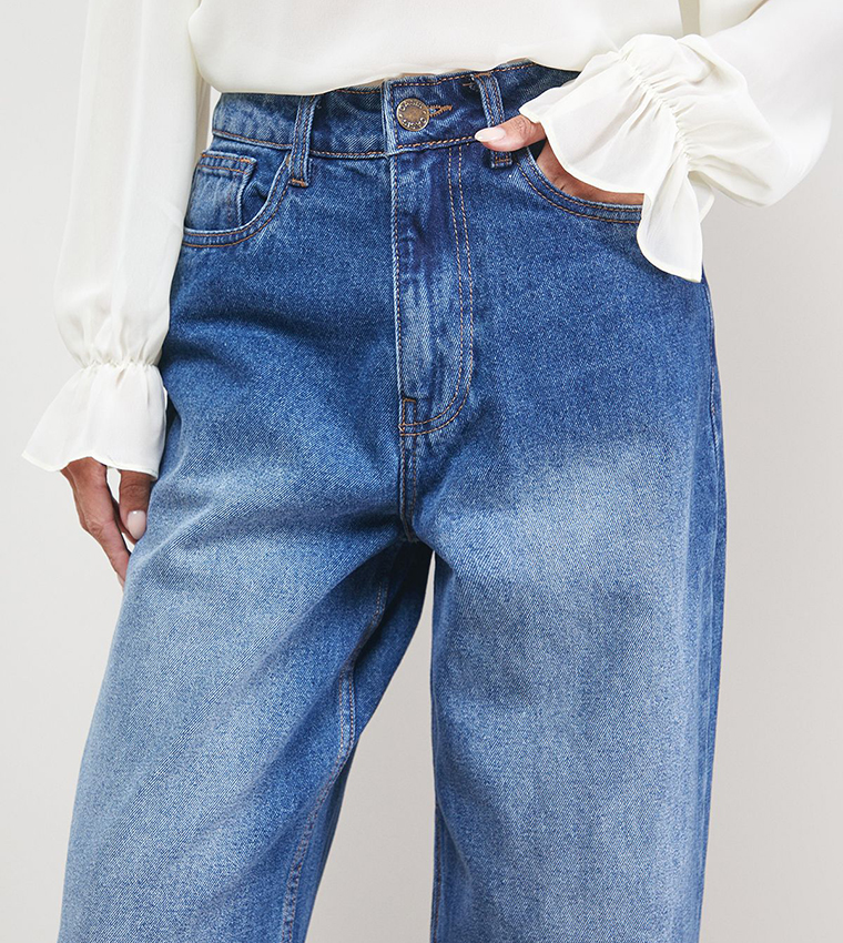 Denim Turnup Wide Leg Jeans