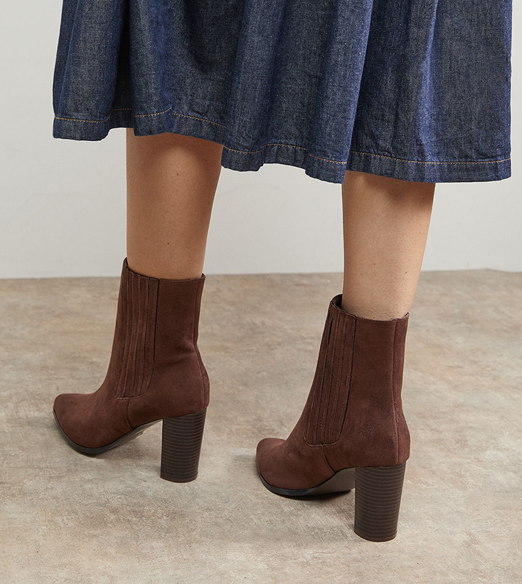 Maria Faux Suede Block Heel Pointed Chelsea Ankle Boots