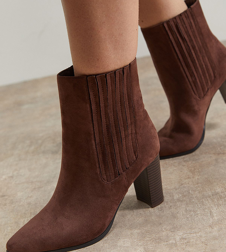 Maria Faux Suede Block Heel Pointed Chelsea Ankle Boots