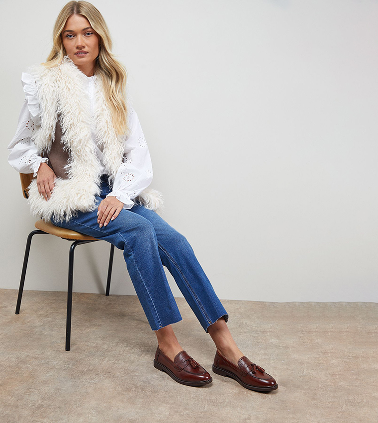 Bunny Leather Brogue Detail Tassel Loafers