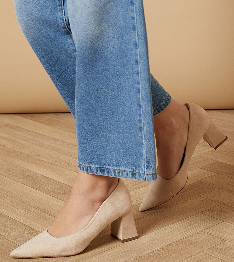 Vern Faux Suede Pointed Block Pumps