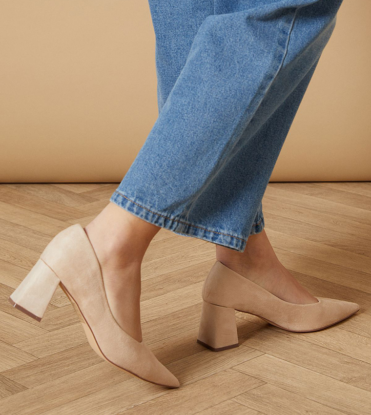 Vern Faux Suede Pointed Block Pumps