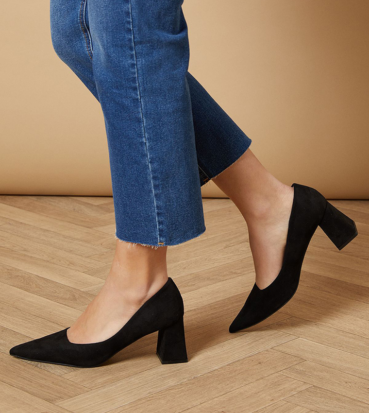 Vern Faux Suede Pointed Block Pumps
