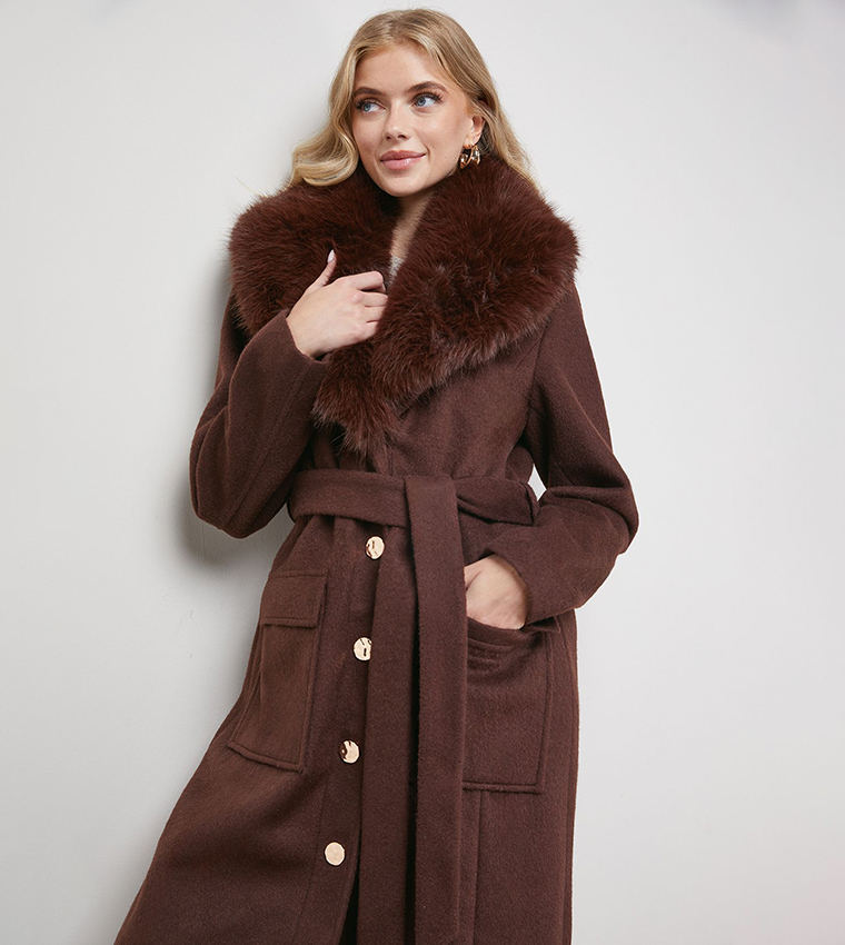 ジャケット・アウター fur collar belted trench coat Amazon.com: tuduoms Women's Fur Collar Trench Coat Double
