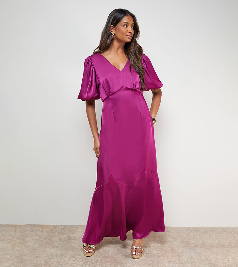 oasis satin dress Sage Oasis Soft Floral Satin Burnout Ruffle Midi Dress