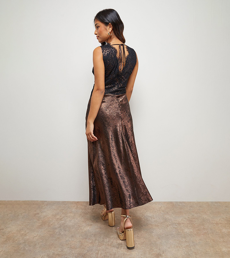 Petite Metallic Lace Detail Midaxi Dress
