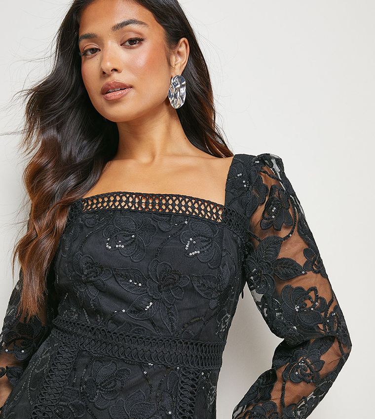 Petite Lace Trim Detail Mini Party Dress