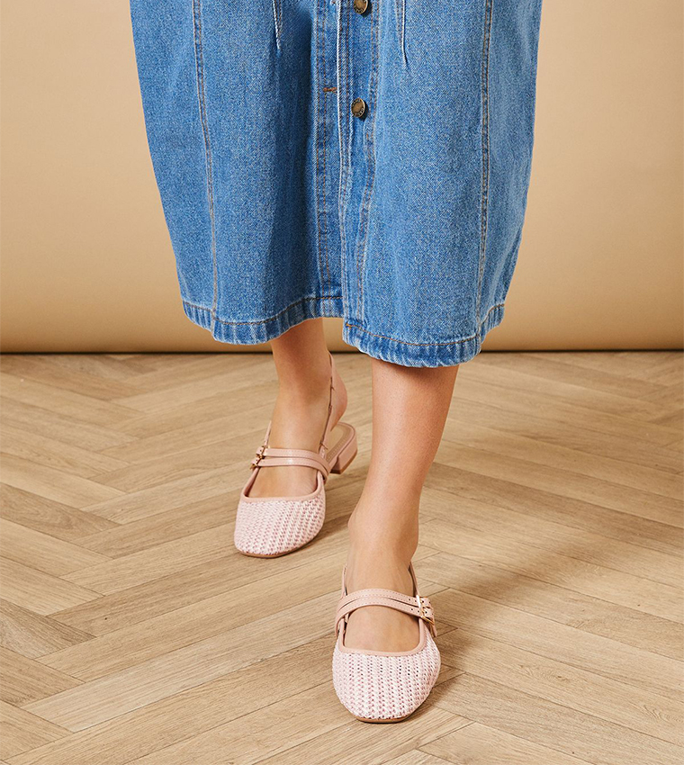 Peanut Woven Double Mary-Jane Pumps