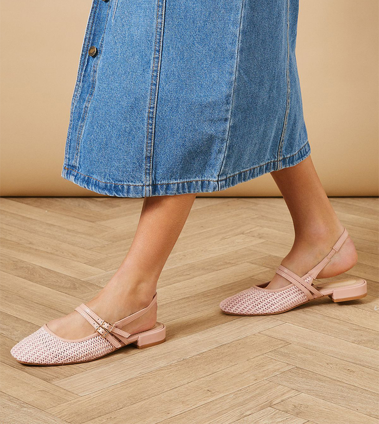 Peanut Woven Double Mary-Jane Pumps