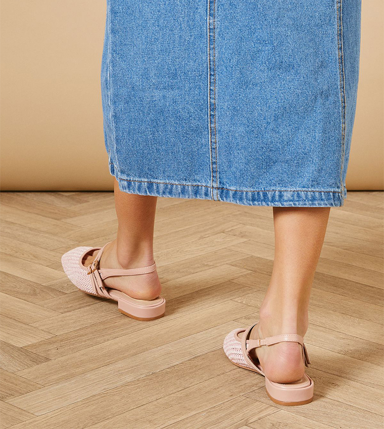 Peanut Woven Double Mary-Jane Pumps