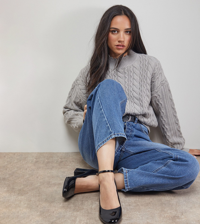 Venisha Faux Patent Leather Ankle Strap Pumps