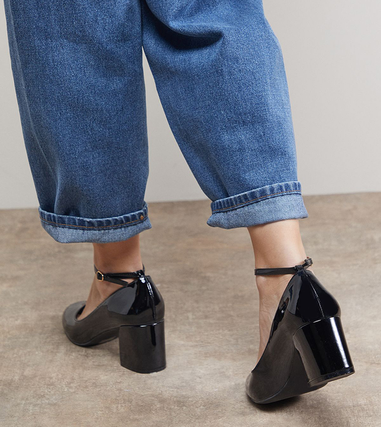 Venisha Faux Patent Leather Ankle Strap Pumps