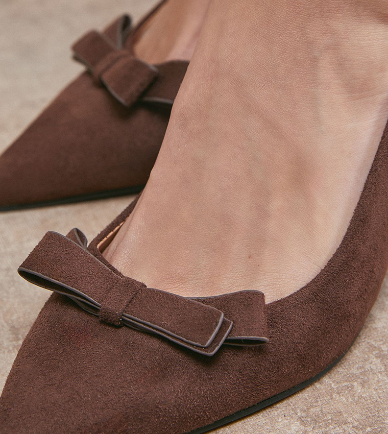 Vala Faux Suede Bow Detail Slingback Block Heel Pumps
