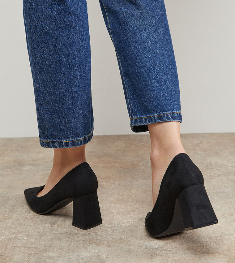 Val Faux Suede Pointed Toe Block Heel Pumps