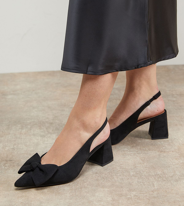 Seala Faux Suede Bow Slingback Block Heel Pumps