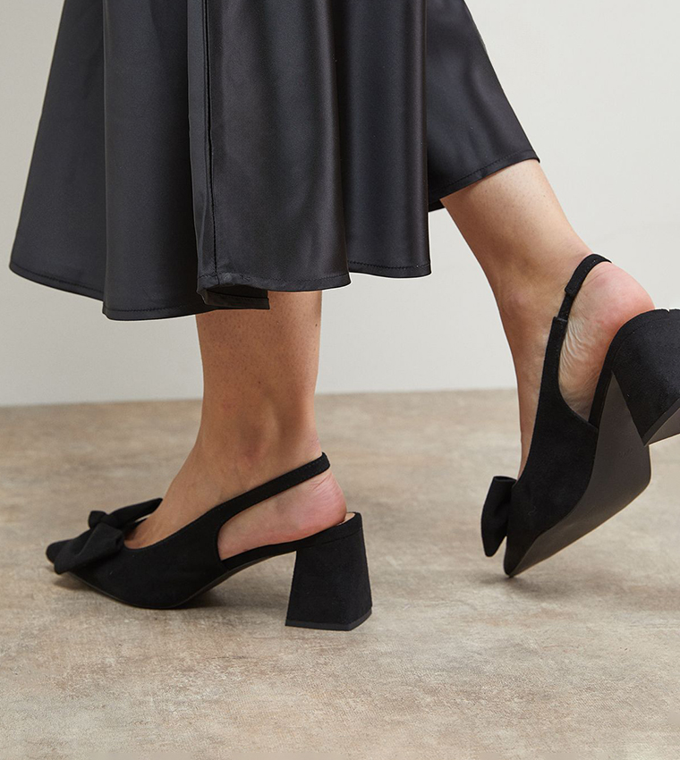 Seala Faux Suede Bow Slingback Block Heel Pumps