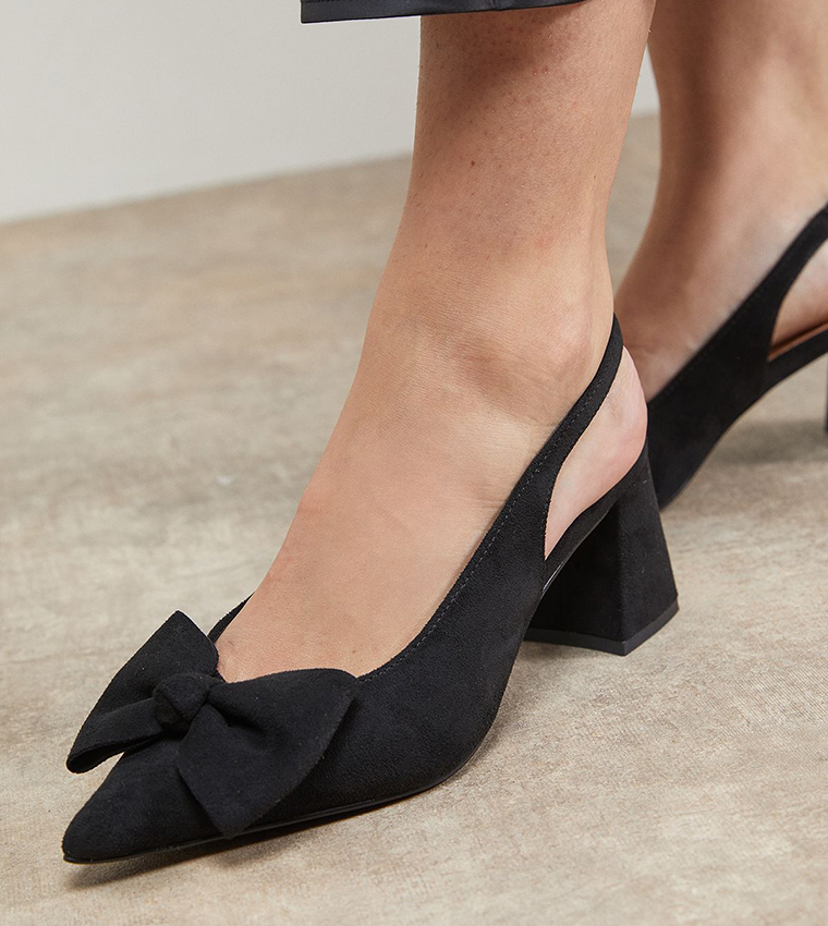 Seala Faux Suede Bow Slingback Block Heel Pumps