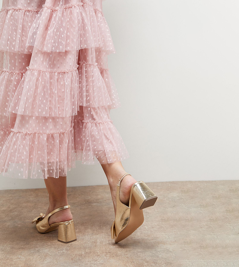 Seala Metallic Faux Leather Bow Slingback Pumps