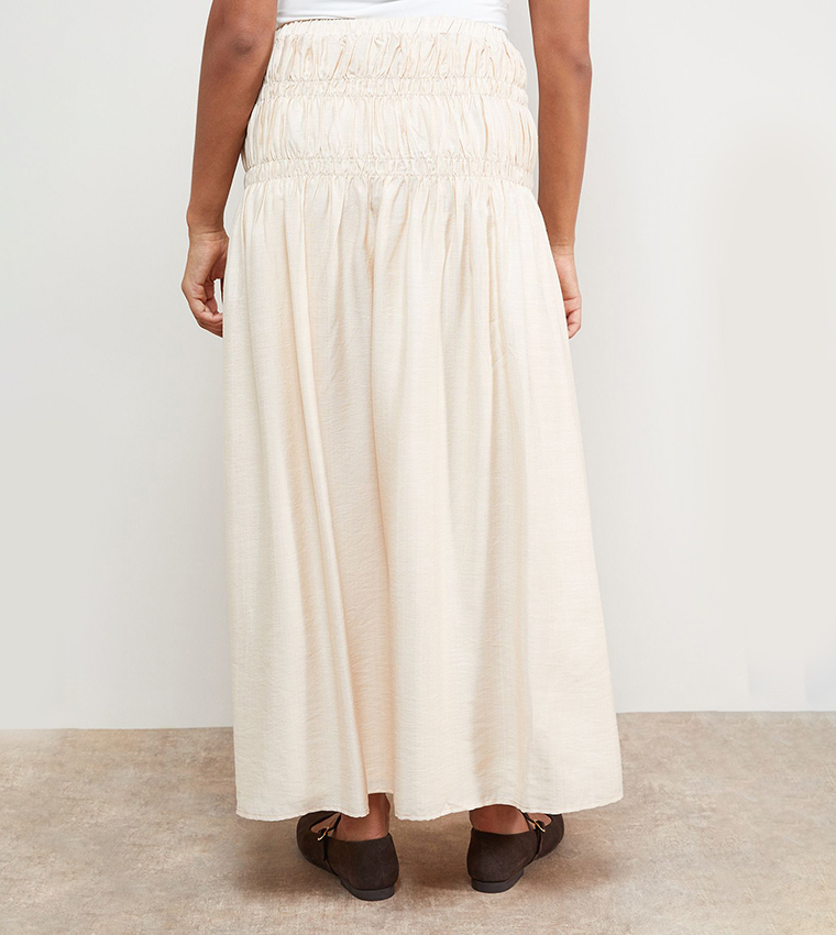 Shirred Waist Midi Skirt