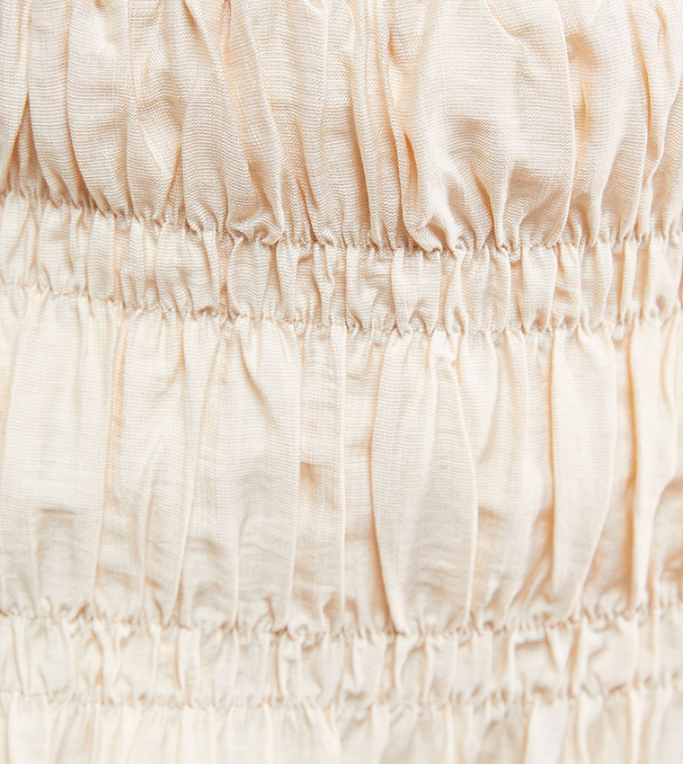 Shirred Waist Midi Skirt