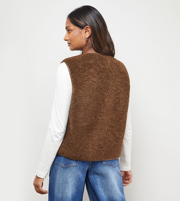 Buy Oasis PU Binding Faux Fur Gilet In Brown 6thStreet UAE