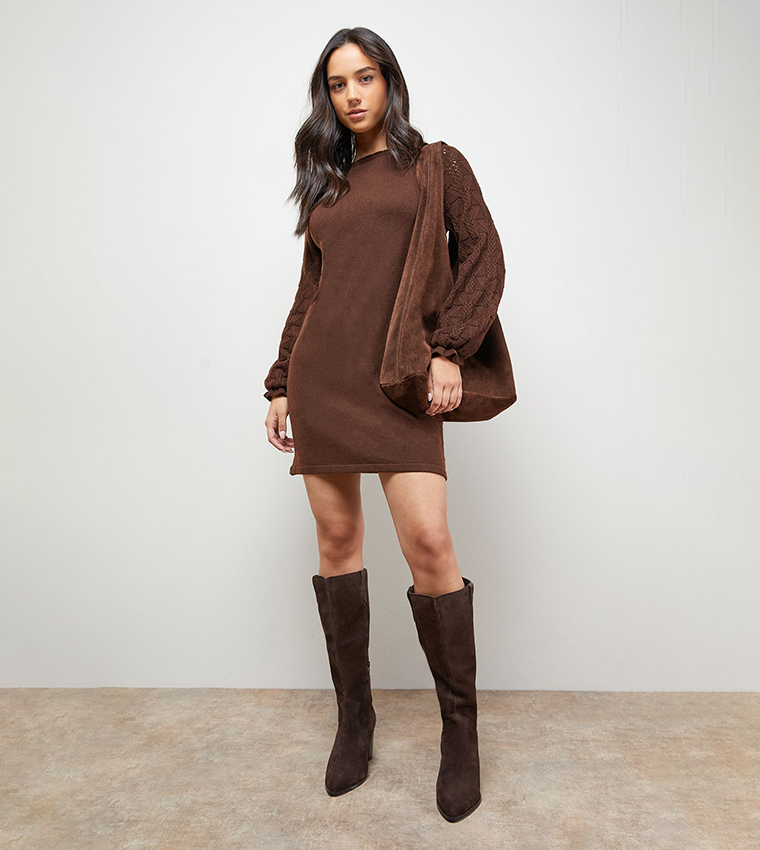 slash neck knit mini dress Knitted Sequin Slash Neck Mini Dress in Berry Red