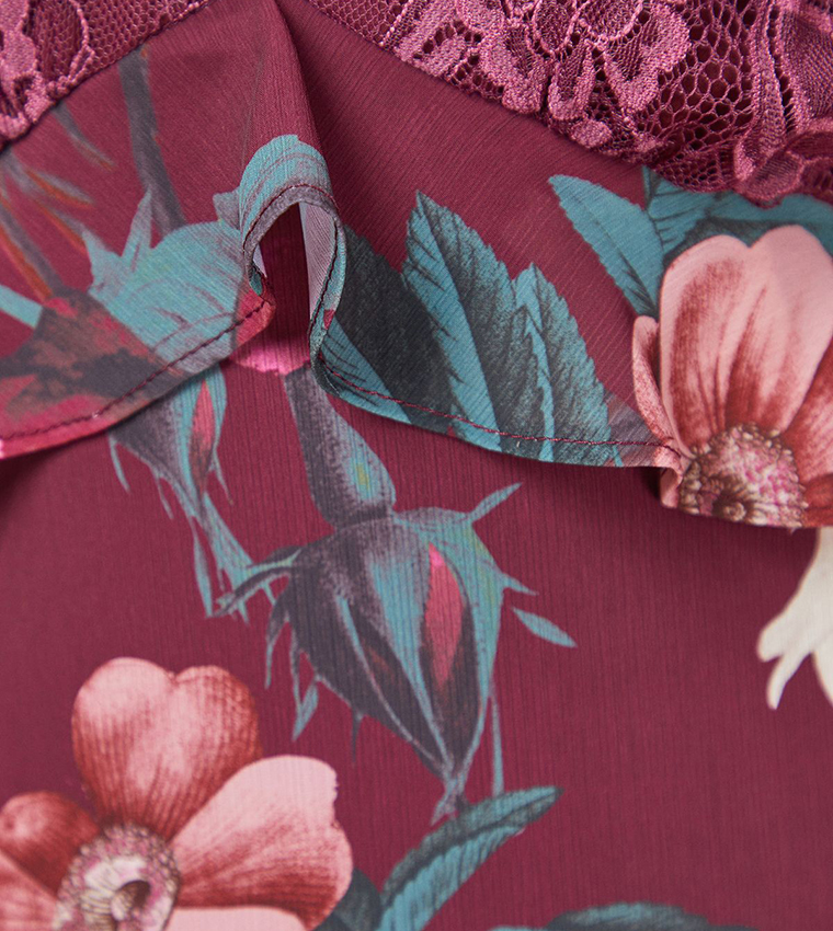 Printed Lace Mix Midi Dress