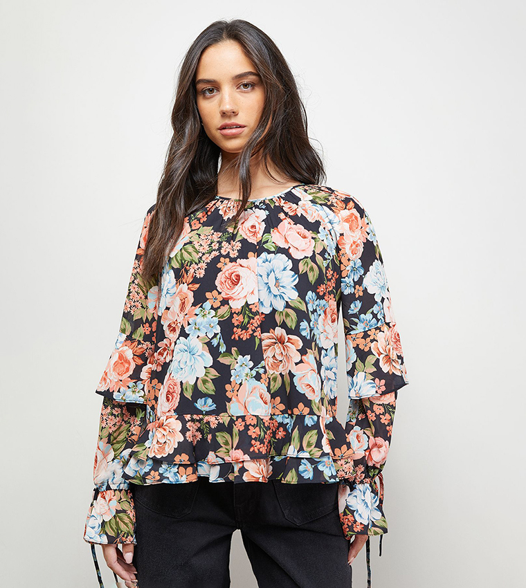 Floral Printed Boho Ruffle Top