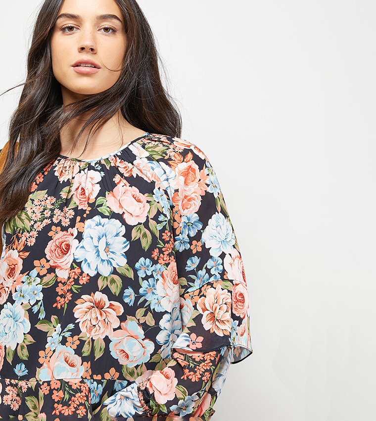 Floral Printed Boho Ruffle Top