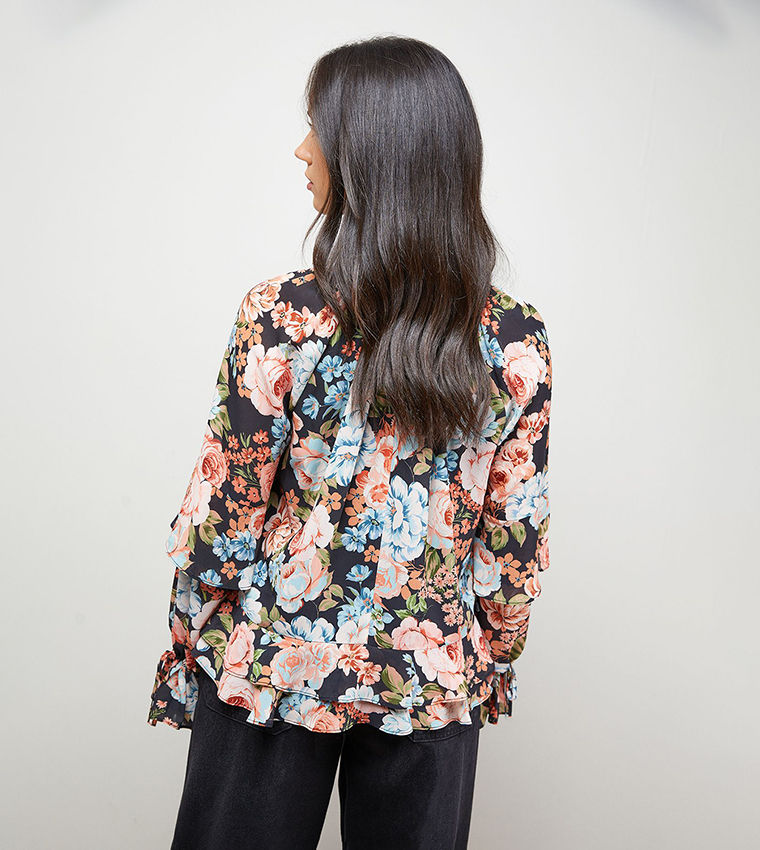 Floral Printed Boho Ruffle Top