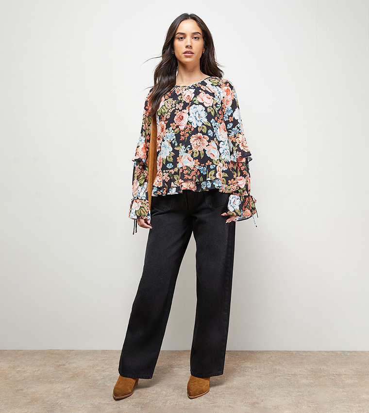 Floral Printed Boho Ruffle Top