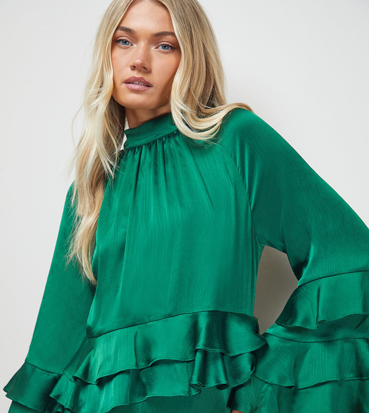 Layered Ruffled Sleeves Buy Oasis Layered Ruffle Sleeves Bow Back Mini Dress In Green ...