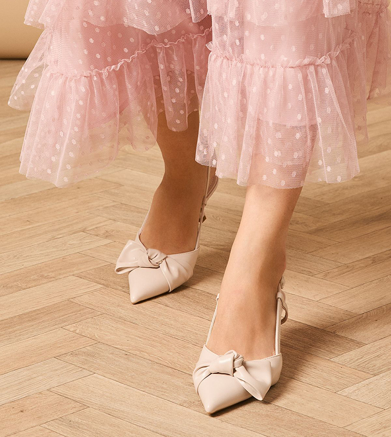 DILLY Faux Leather Bow Detail Slingback Pumps
