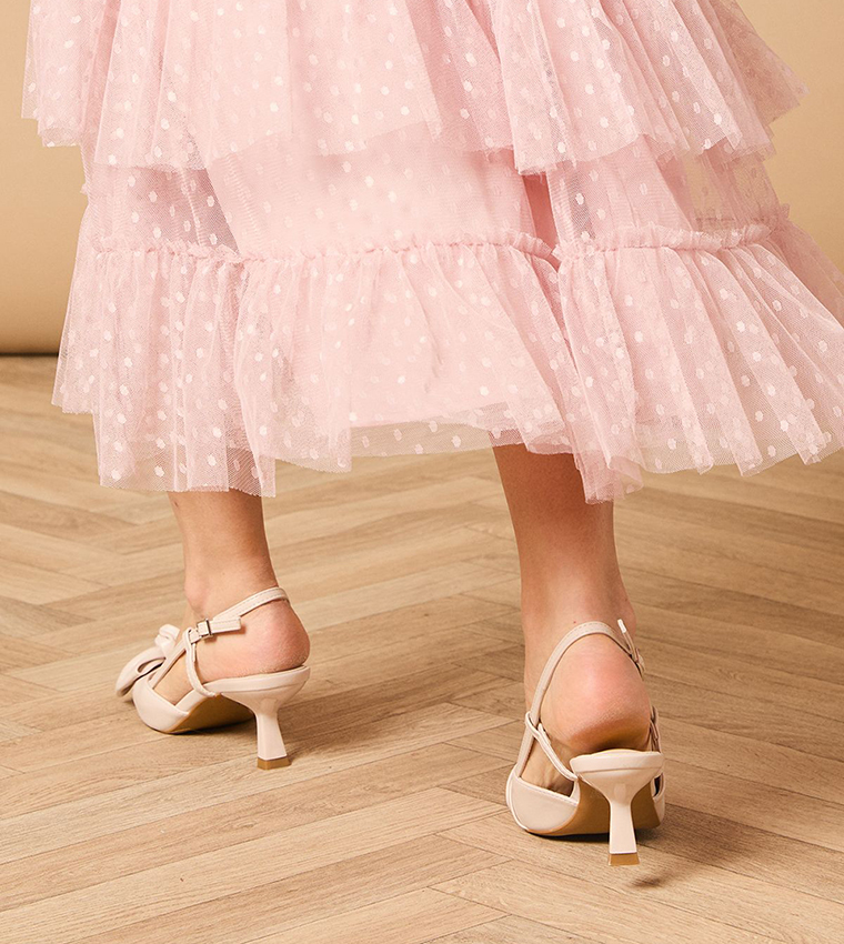 DILLY Faux Leather Bow Detail Slingback Pumps