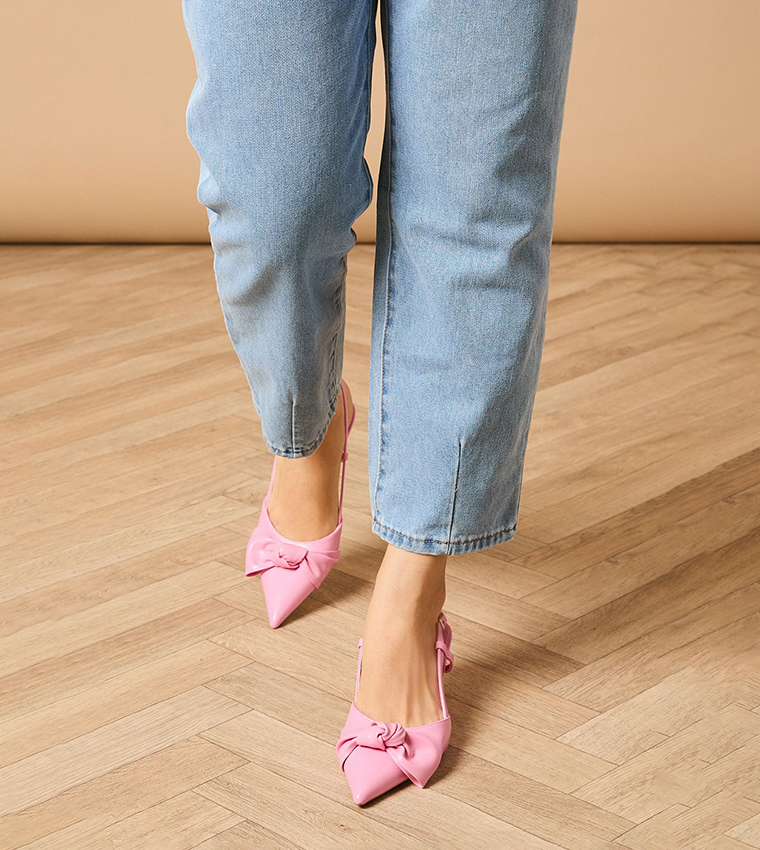 DILLY Faux Leather Bow Detail Slingback Pumps