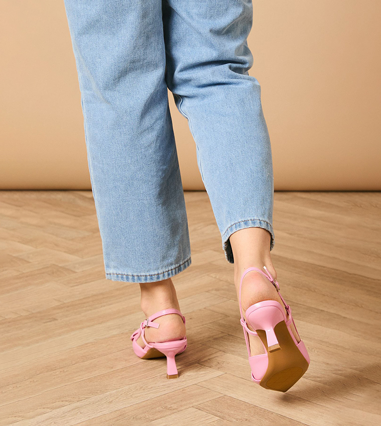 DILLY Faux Leather Bow Detail Slingback Pumps