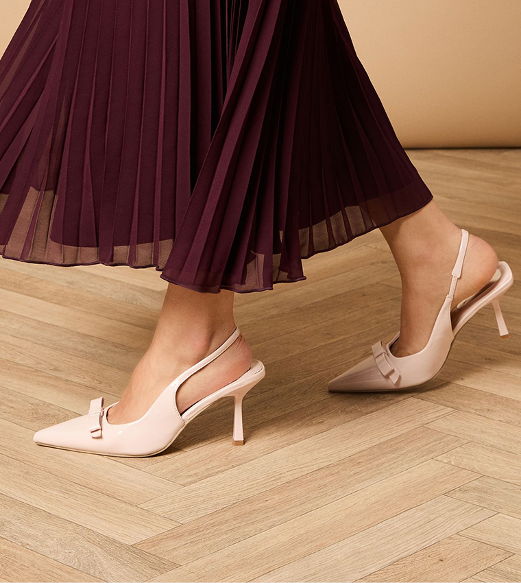 Manuela Faux Patent Bow Detail Heel Pumps
