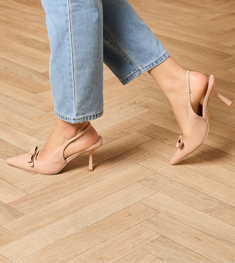 Manuela Faux Patent Bow Detail Heel Pumps