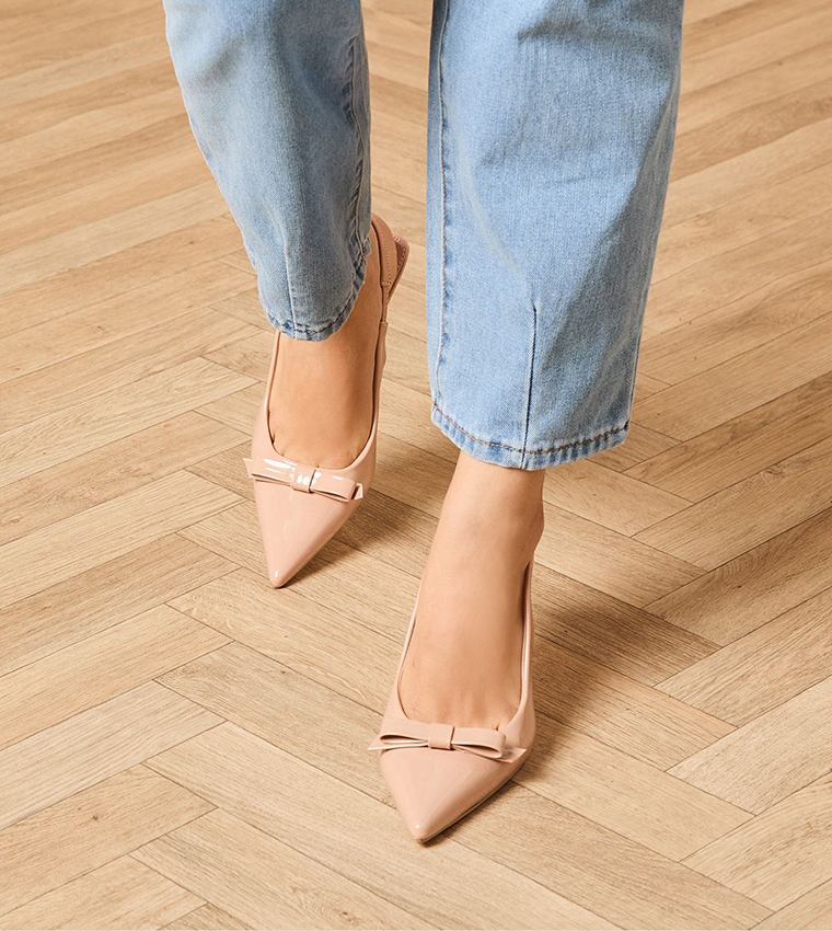 Manuela Faux Patent Bow Detail Heel Pumps